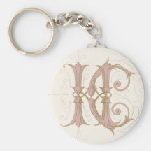 HC or CH Monogram in Pink and Gold Keychain
