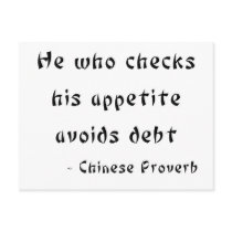 He who checks his appetite avoids debt postcard