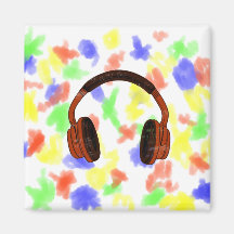 Headphones Grunge Faded Red Brown Graphic Magnet