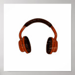 Headphones Grunge Faded Red Brown Graphic Posters