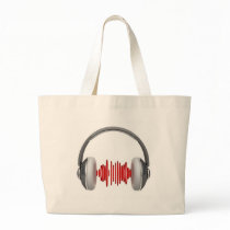 Headphones with sound waves tote bags