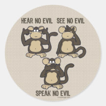 Hear No Evil Monkeys - New Round Sticker