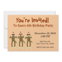 Hear no Evil Sock Monkey Party Invitations