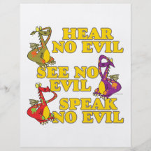 hear see speak no evil dragons cartoon flyer