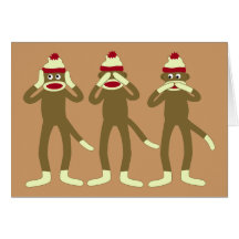 Hear, See, Speak No Evil Sock Monkeys Greeting Card