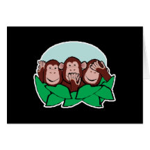 hear speak see no evil monkeys greeting card