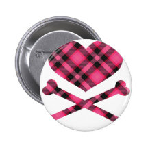heart and cross bones pink black plaid
