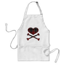 heart and cross bones red black plaid aprons