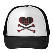 heart and cross bones red black plaid hat