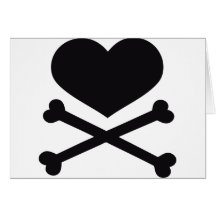 heart and crossbones black greeting cards
