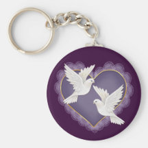 Heart and Doves - Purple Keychain