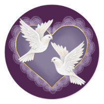 Heart and Doves - Purple Round Stickers