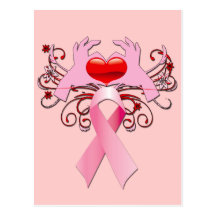 HEART AND PINK RIBBON POST CARD