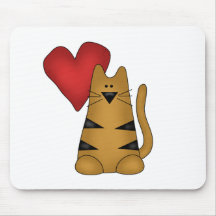 Heart and Striped Cat Tshirts and Gifts Mouse Pads