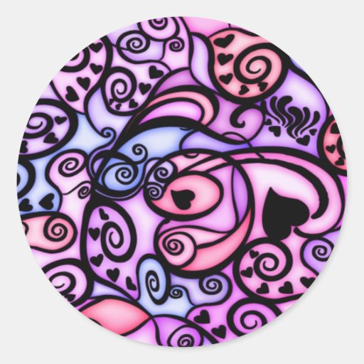 Heart Beats Singing, Stained Glass style Round Stickers