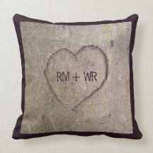 Heart Carved in a Tree Throw Pillows