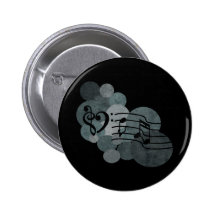 Heart clefs, music notes + silver grey polka dots pinback buttons