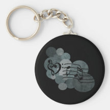 Heart clefs, music notes + silver grey polka dots keychains