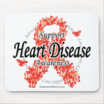 Heart Disease Ribbon of Butterflies Mouse Mat