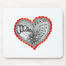 Heart Fire Red Doodle Mousepad