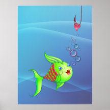 HEART FISH, BUBBLES & HOOK by SHARON SHARPE Print