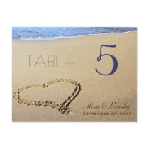 Heart in Sand Table Number Cards, Name & Date Post Card