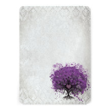Heart Leaf Eggplant Tree Vintage Damask Wedding Invitation