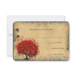 Heart Leaf Red Tree Vintage Birds Wedding RSVP