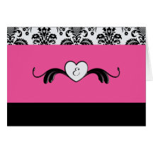 Heart Monogram Pink, Black, White: Thank You Greeting Cards