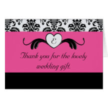 Heart Monogram Pink, Black & White Thank You Notes Greeting Cards