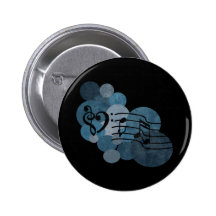 Heart music clefs and blue polka dots pinback button