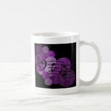 heart music clefs and purple polka dots coffee mug