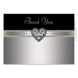 Heart Pearls Black Silver Thank You Cards