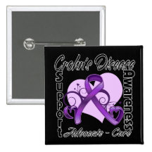 Heart Ribbon - Crohn's Disease Awareness Pinback Buttons