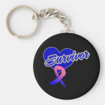 Heart Ribbon - Male Breast Cancer Survivor Key Chain