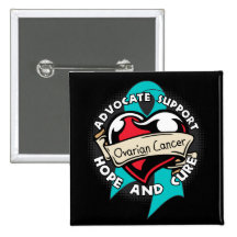 Heart Ribbon - Ovarian Cancer Pinback Button