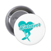 Heart Ribbon - Ovarian Cancer Survivor Buttons