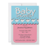 Heart Ribbon Pattern Pink & Blue Baby Shower Personalized Announcements