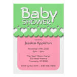 Heart Ribbon Pattern Pink & Green Baby Shower Personalized Announcements