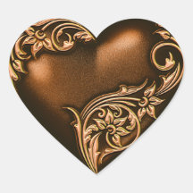Heart Scroll Chocolate Brown w Gold Sticker