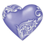 Heart Scroll Lavender Blue w White Heart Sticker