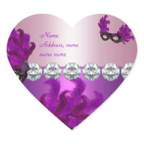 Heart Sticker Purple Pink Diamond Feathers