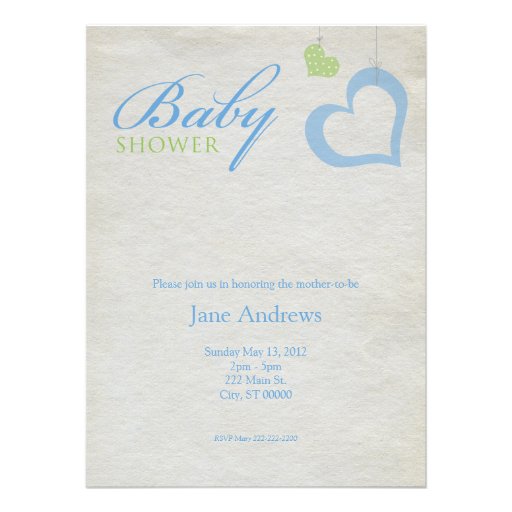 Heart Strings Baby Shower - Blue & Green Announcement
