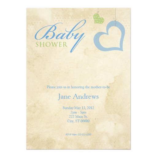 Heart Strings Baby Shower - Blue & Green Invite