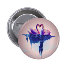 HEART SWANS by SHARON SHARPE Pinback Buttons
