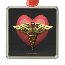 Heart symbol with medical symbol (caduceus) ornaments
