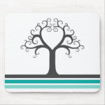 Heart tree and teal aqua blue grey stripes elegant mousepads
