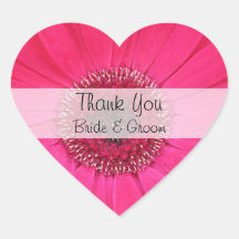 Heart Wedding Thank You Stickers --  Pink Gerbera