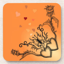 Heart with Flower and Butterfly Coaster