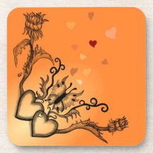 Heart with Flower and Butterfly Drink Coaster